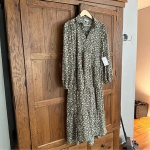 Collared floral tiered maxi dress long sleeve